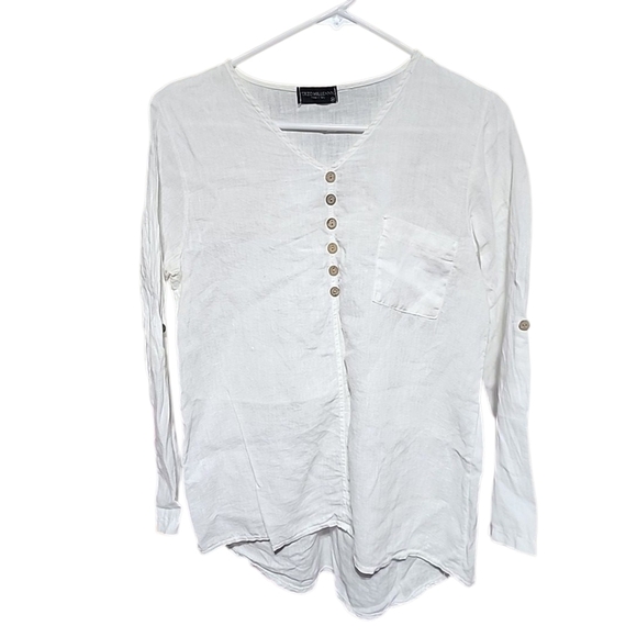 Terzo Mellennio 100% Linen White Blouse- Medium - Picture 1 of 4